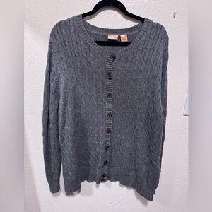 NorthCrest Gray Cable-Textured Button Cardigan